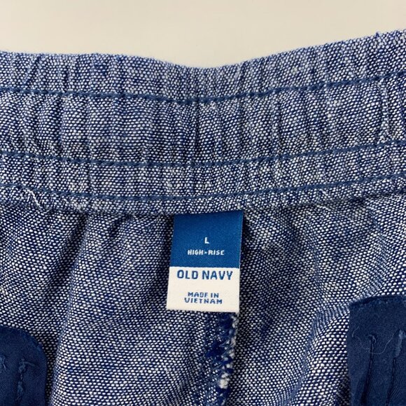 Old Navy Blue Chambray Linen Blend High Rise Pull On Shorts L - Picture 3 of 5